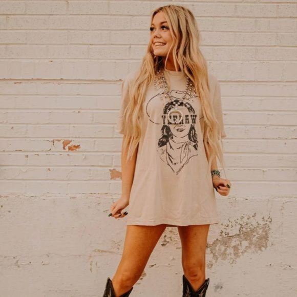 RELISTED Yee Haw Cowgirl Graphic Tee Tan - Picture 2 of 4